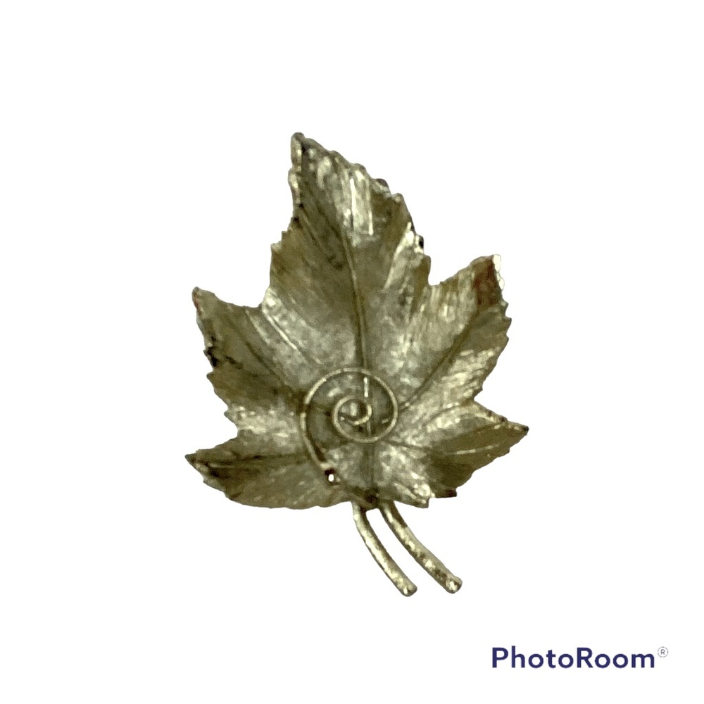 Vintage BSK Silver Tone Leaf Brooch Signed
